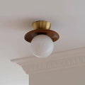 Ceiling Light Globe Opal Glass Modern Brass Walnut Accent Flush Mount