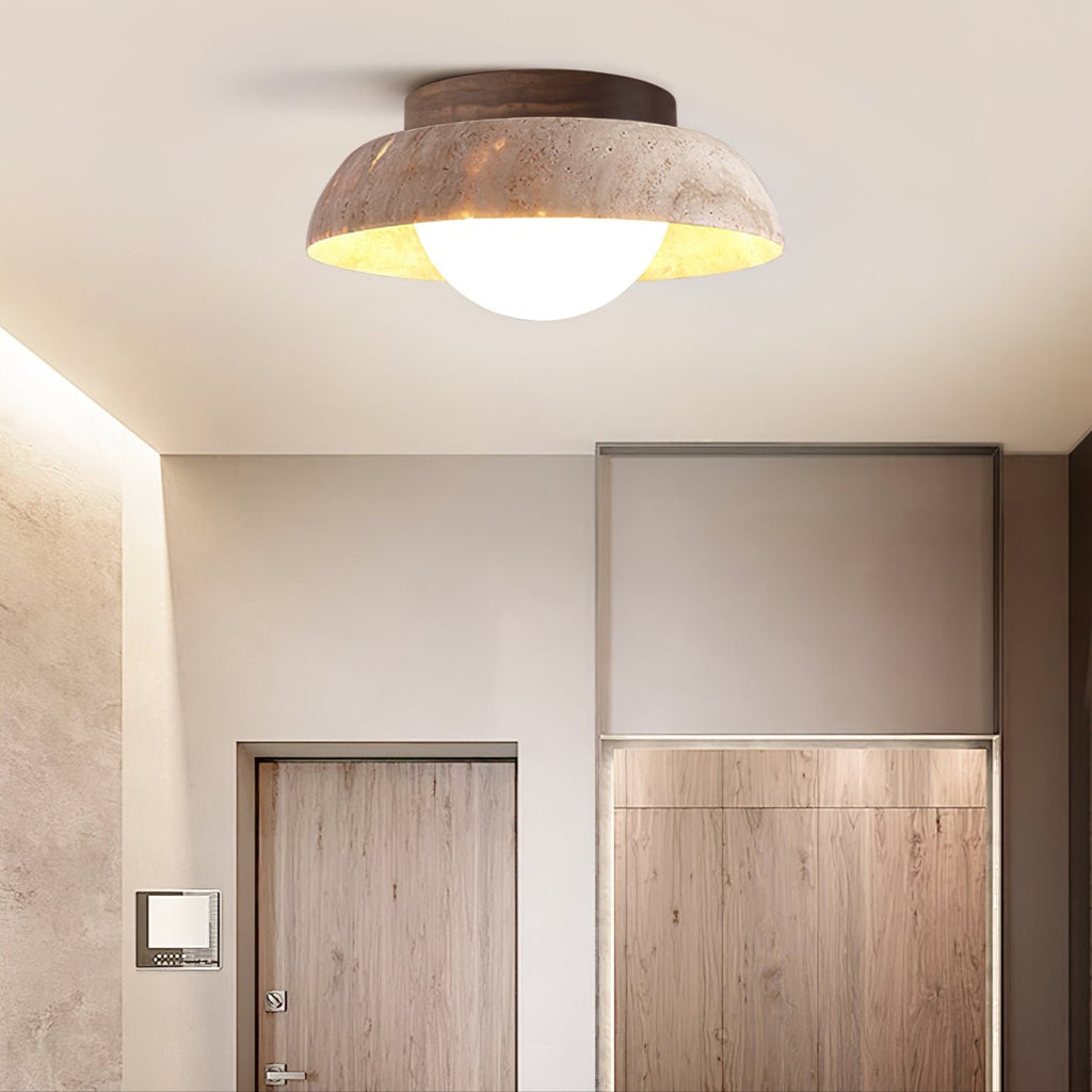Ashaionis Disc-Dome Travertine Ceiling Light