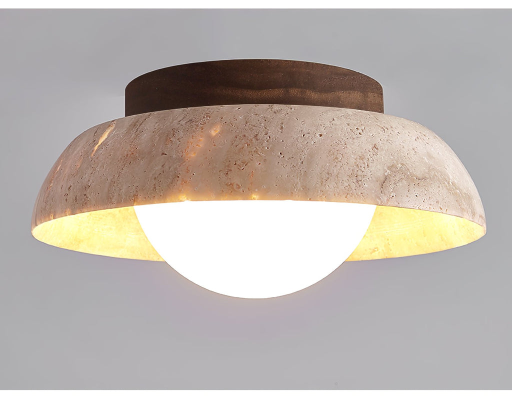 Ashaionis Disc-Dome Travertine Ceiling Light
