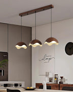 Pendant Lamp Wood-Grain Metal Shade Wave Ambient Minimalist