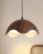 Pendant Lamp Wood-Grain Metal Shade Wave Ambient Minimalist