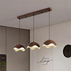 Pendant Lamp Wood-Grain Metal Shade Wave Ambient Minimalist