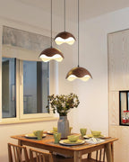Pendant Lamp Wood-Grain Metal Shade Wave Ambient Minimalist