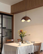 Pendant Lamp Wood-Grain Metal Shade Wave Ambient Minimalist