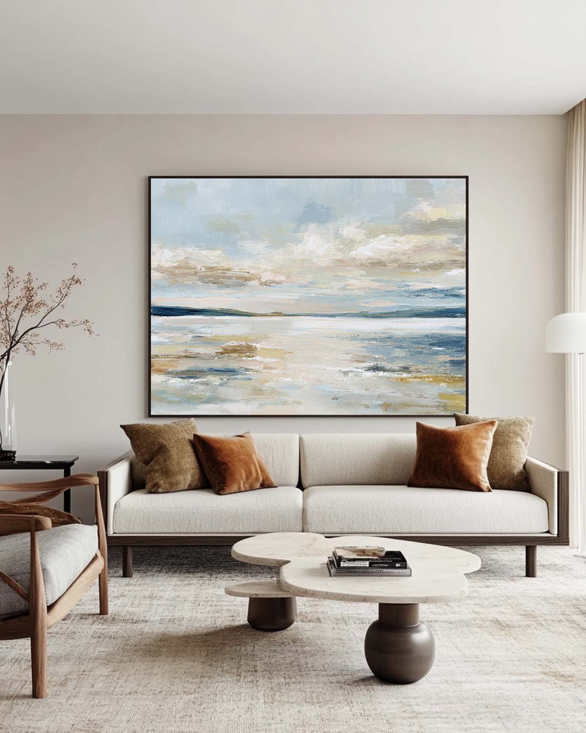 Tranquil Coastal Seascape Oil Painting Soft Blue