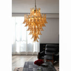 Aurora Chandelier Amber Murano Glass Petal Layered Luxury