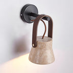 Wall Lamp Metal Body Wood Strap Travertine Shade Minimalist
