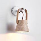Wall Lamp Metal Body Wood Strap Travertine Shade Minimalist