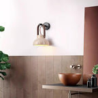 Wall Lamp Metal Body Wood Strap Travertine Shade Minimalist