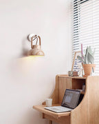 Wall Lamp Metal Body Wood Strap Travertine Shade Minimalist