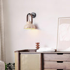 Wall Lamp Metal Body Wood Strap Travertine Shade Minimalist