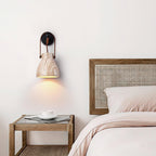 Wall Lamp Metal Body Wood Strap Travertine Shade Minimalist
