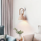 Wall Lamp Metal Body Wood Strap Travertine Shade Minimalist