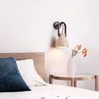 Wall Lamp Metal Body Wood Strap Travertine Shade Minimalist