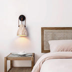 Wall Lamp Metal Body Wood Strap Travertine Shade Minimalist