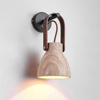 Wall Lamp Metal Body Wood Strap Travertine Shade Minimalist