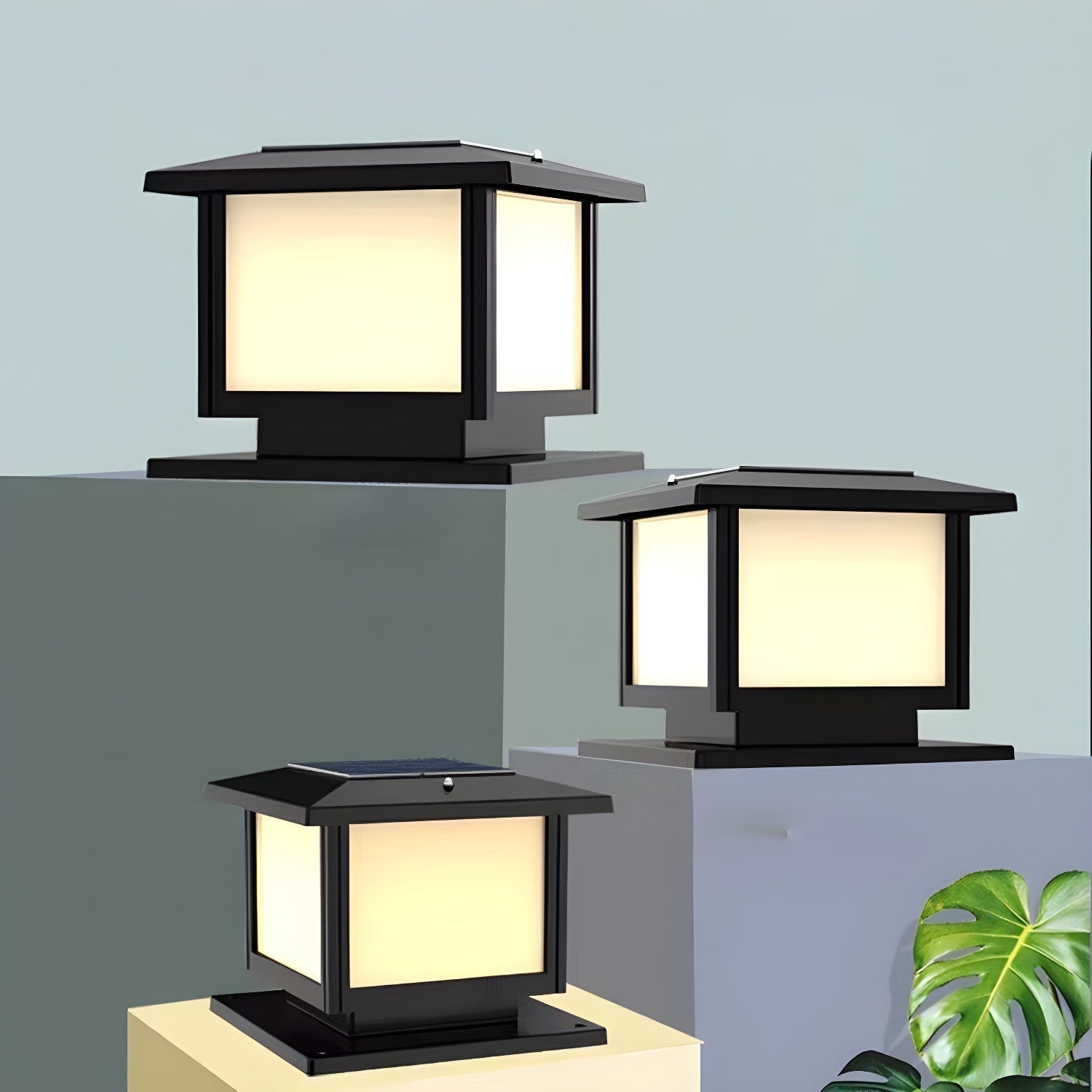 Ray Pavilion-style Square Solar Outdoor Post Light