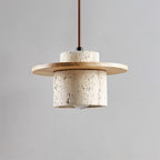 Pendant Lamp Travertine Cylinder Walnut Wood Disc Artisanal
