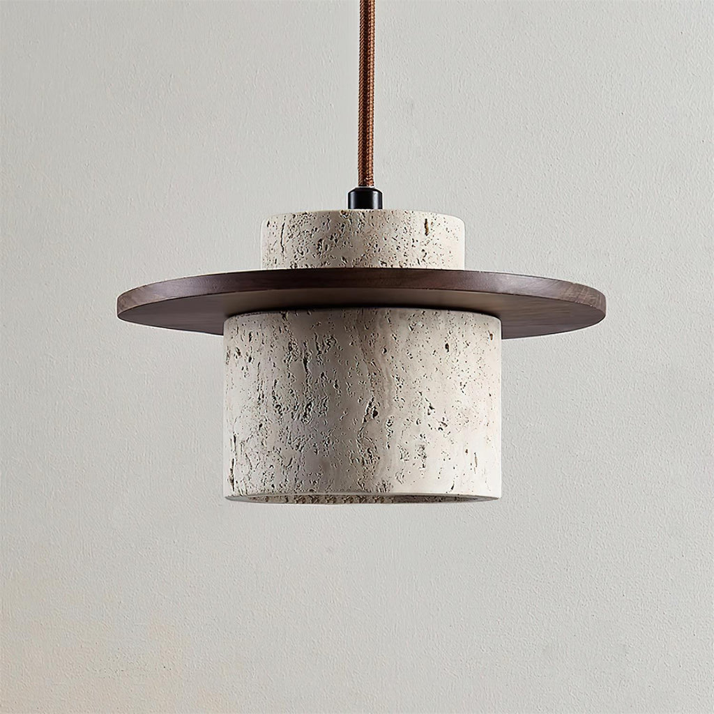 Ritta Pendant Light Travertine Cylinder   Disc Wood