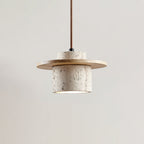 Pendant Lamp Travertine Cylinder Walnut Wood Disc Artisanal