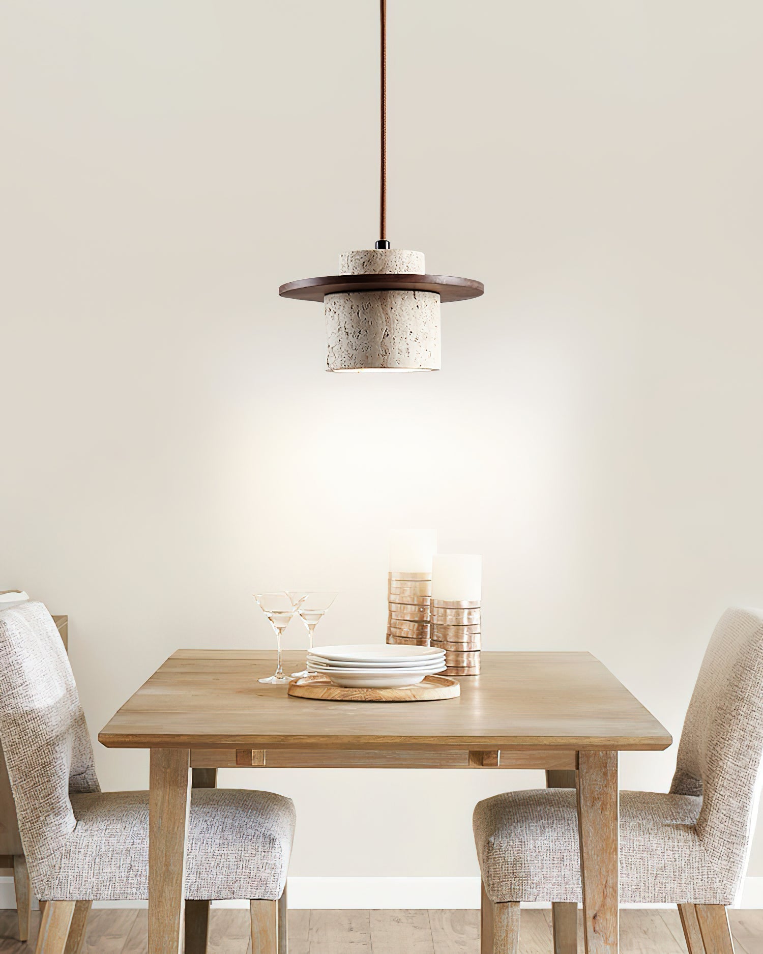 Ritta Pendant Light Travertine Cylinder   Disc Wood