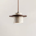 Pendant Lamp Travertine Cylinder Walnut Wood Disc Artisanal
