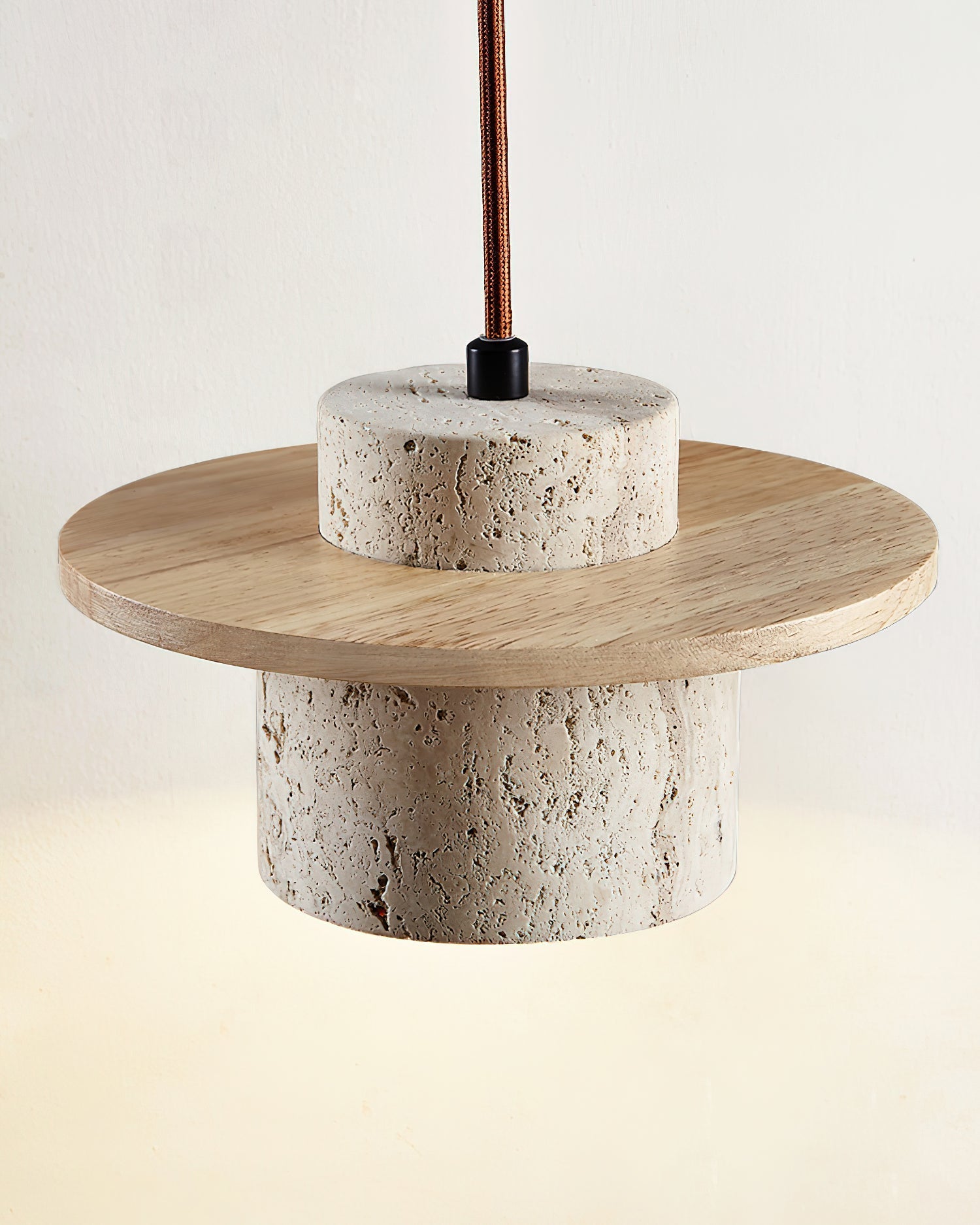Ritta Pendant Light Travertine Cylinder   Disc Wood