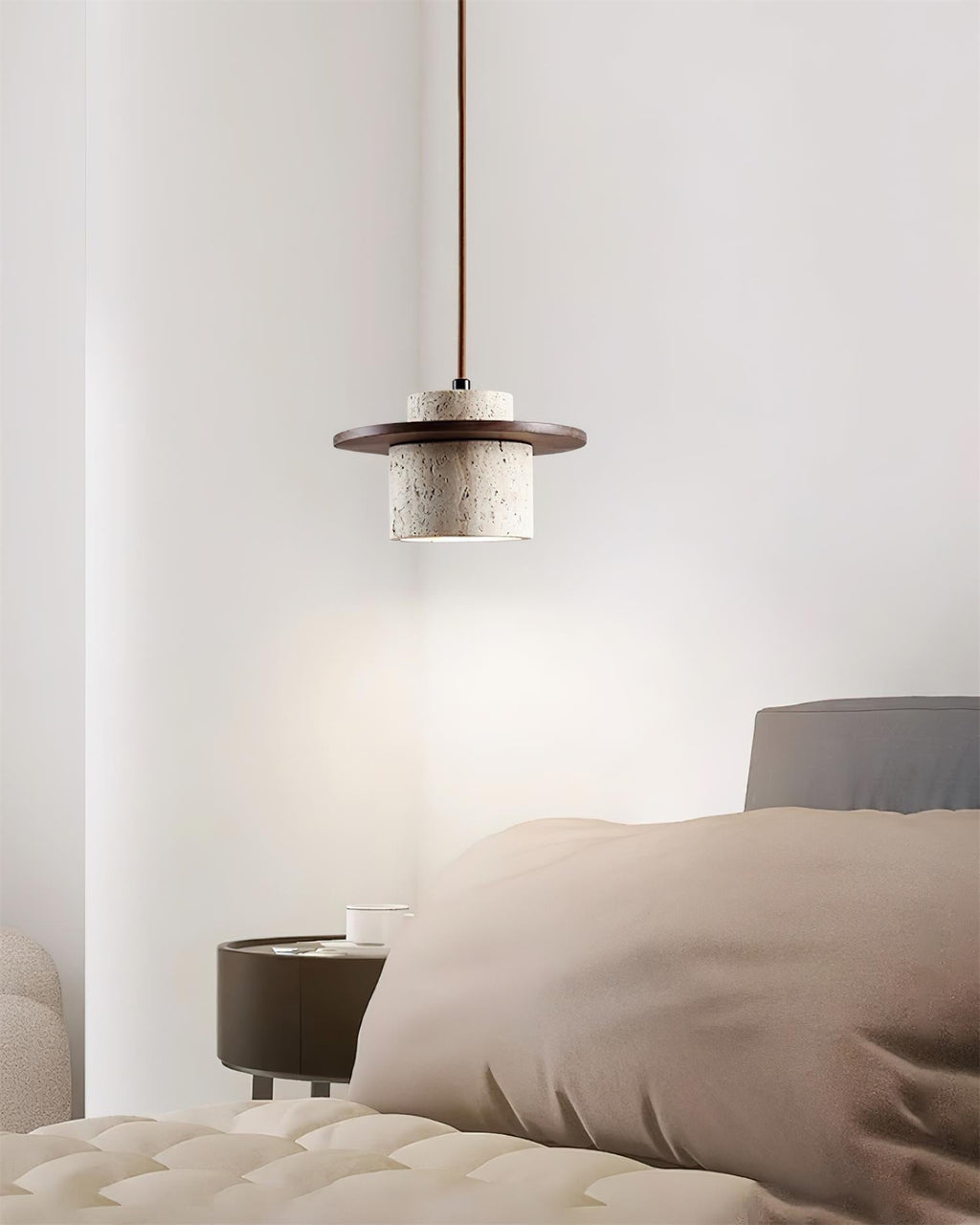 Ritta Pendant Light Travertine Cylinder   Disc Wood