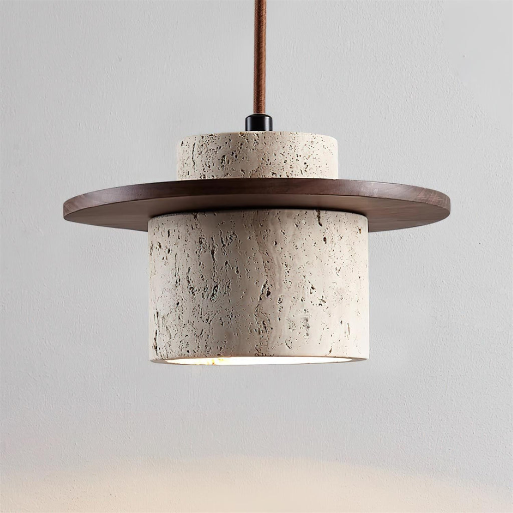 Ritta Wall Lamp Travertine Cylinder Walnut Wood