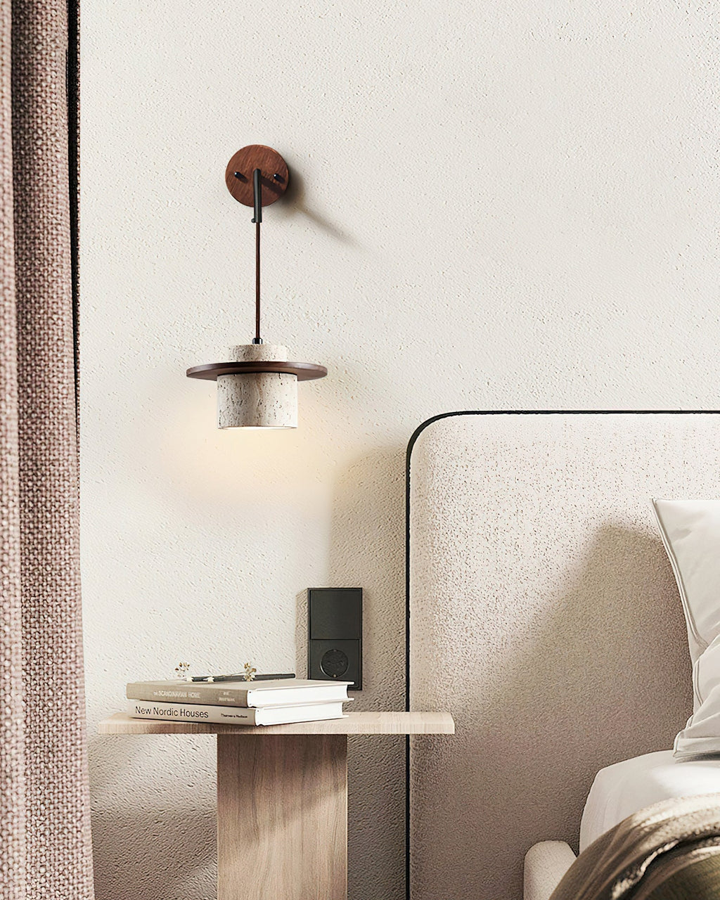 Ritta Wall Lamp Travertine Cylinder Walnut Wood