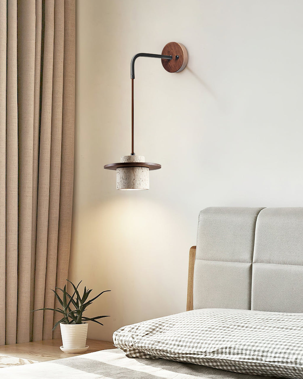 Ritta Wall Lamp Travertine Cylinder Walnut Wood