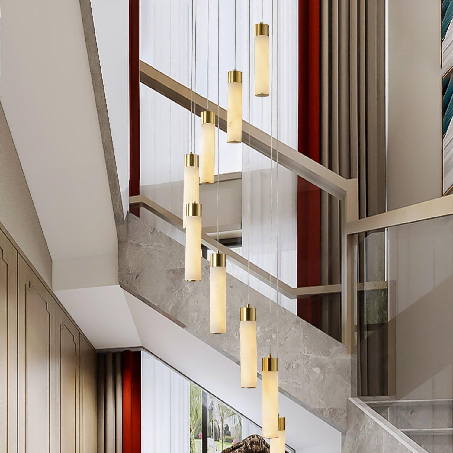 Dike   Alabaster Chandelier Staircase