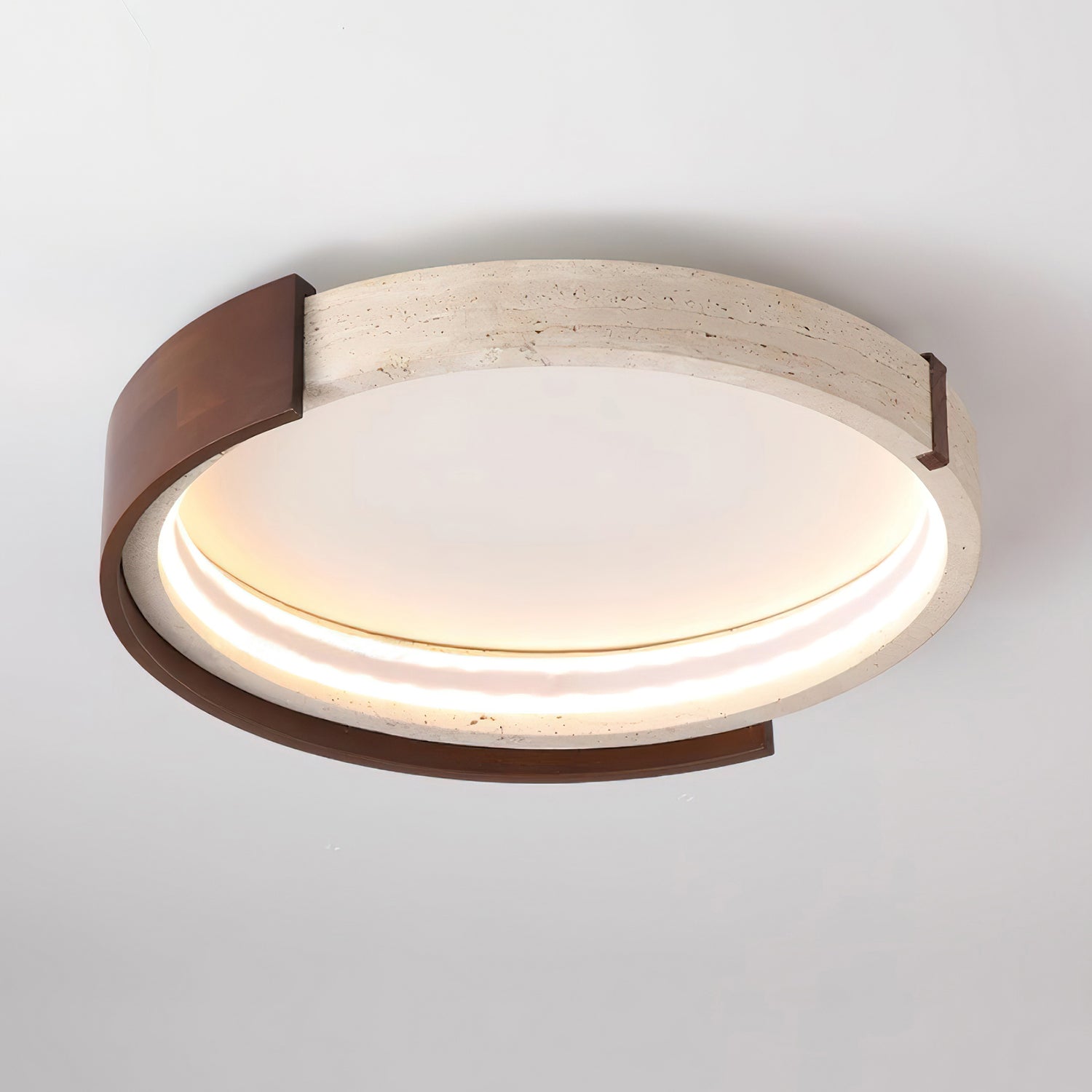 Ritta Ceiling Lamp Halo Sculptural Travertine & Wood