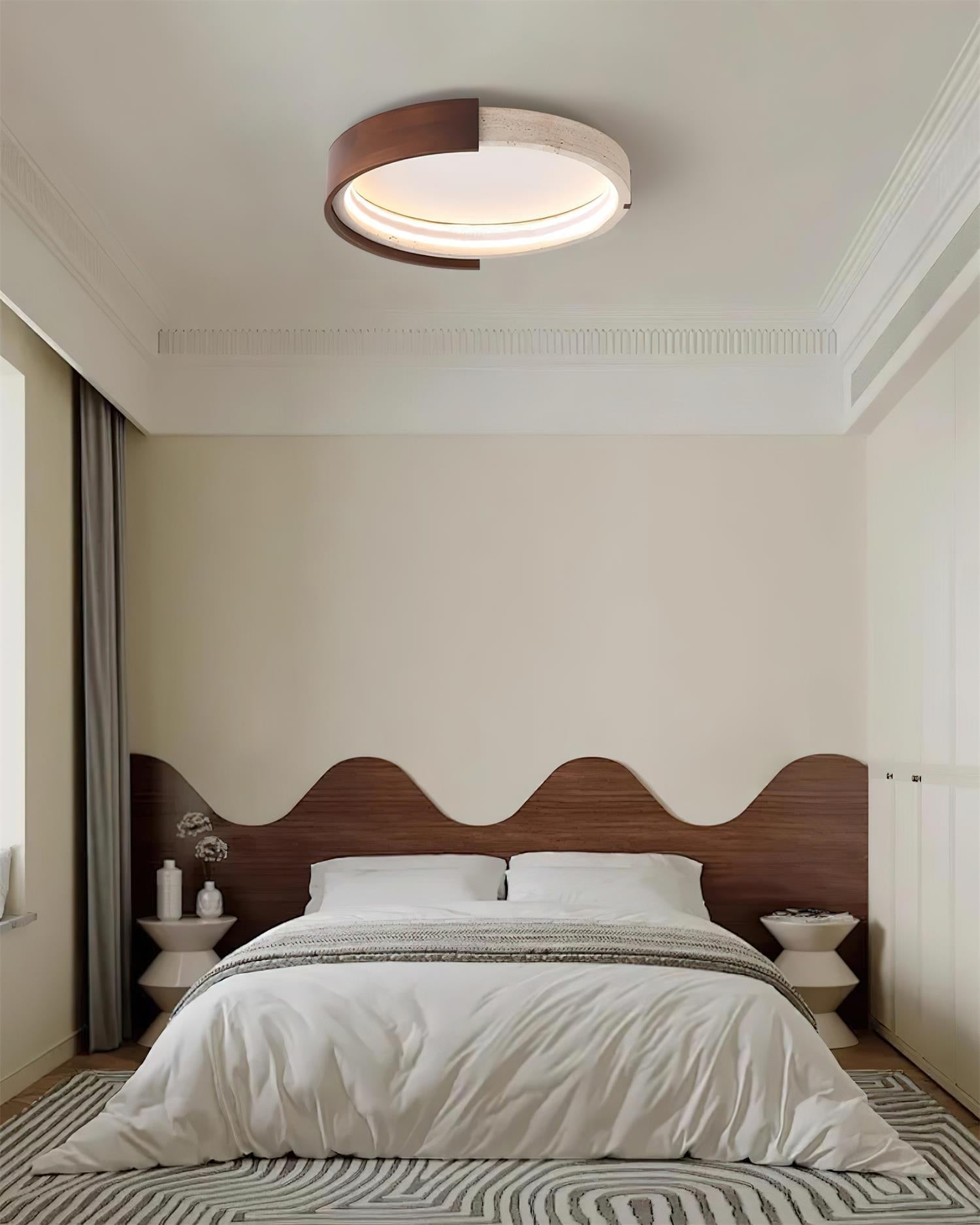 Ritta Ceiling Lamp Halo Sculptural Travertine & Wood