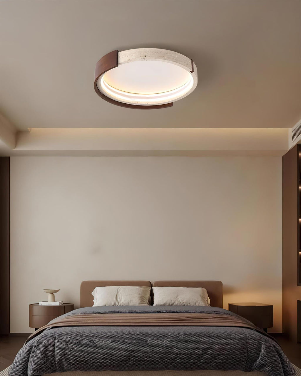 Ritta Ceiling Lamp Halo Sculptural Travertine & Wood