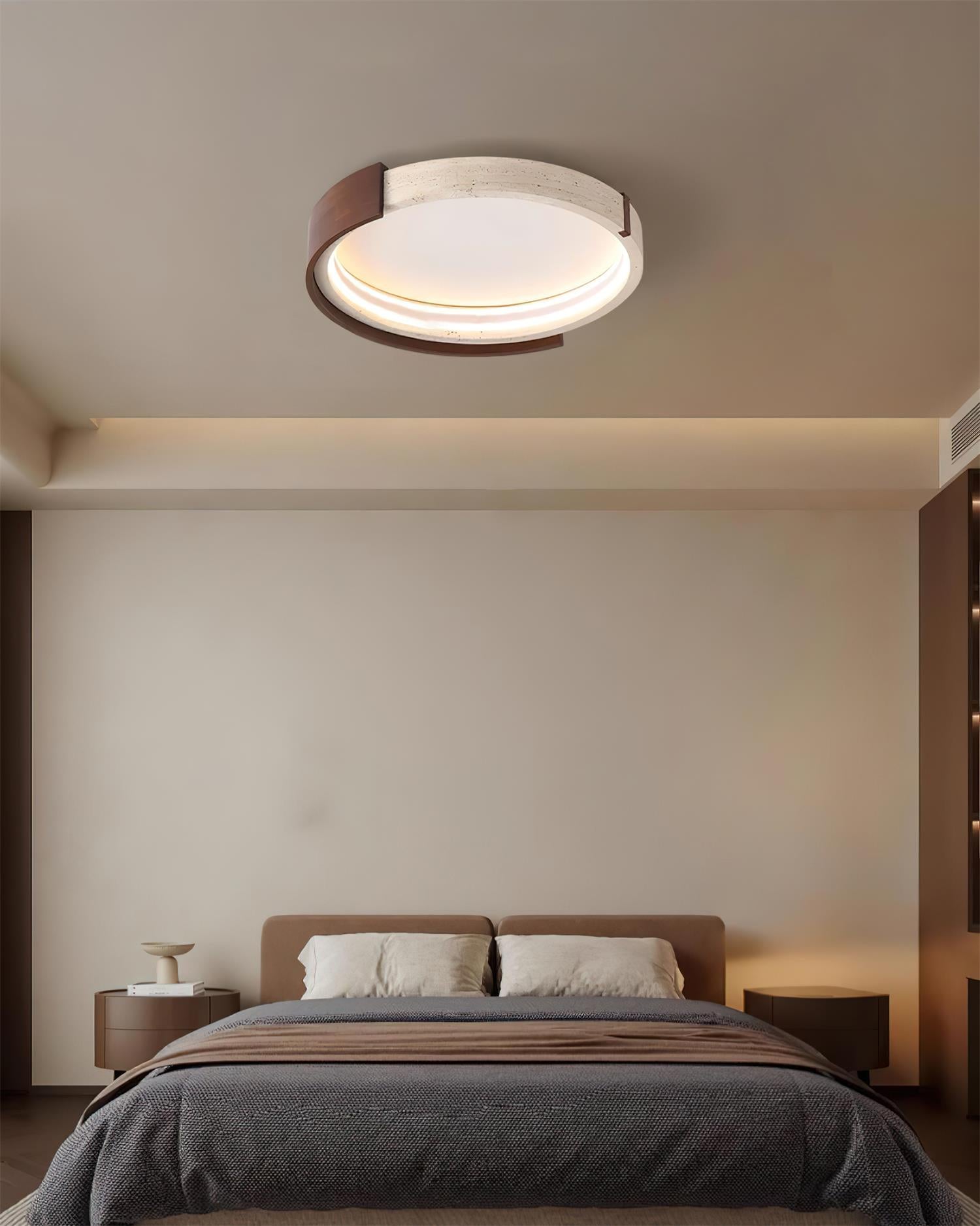 Ritta Ceiling Lamp Halo Sculptural Travertine & Wood
