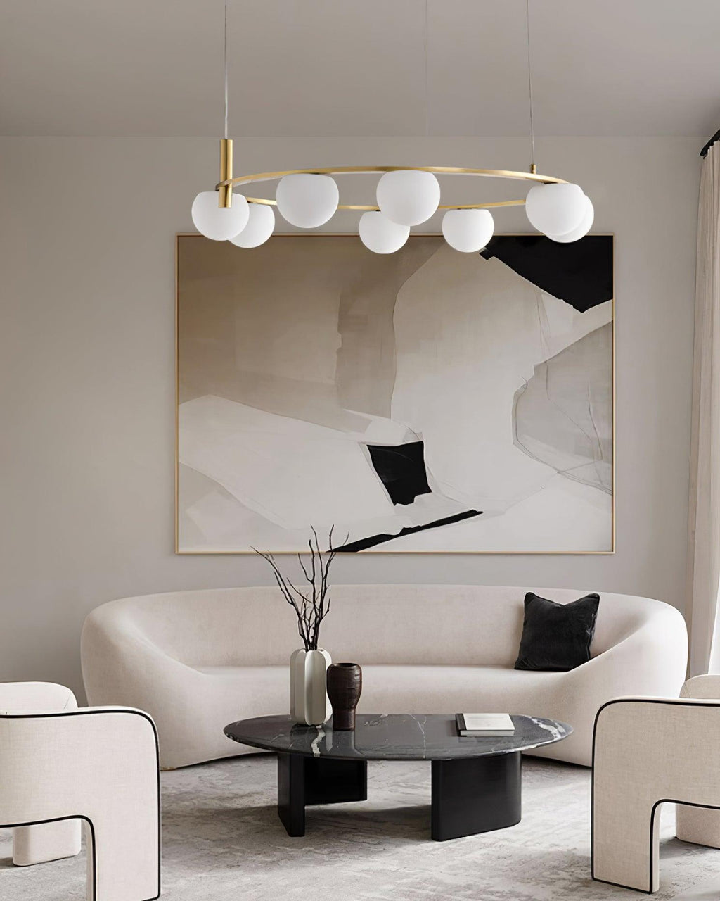 Chandelier Glass Globes Metal Ring Gold Finish Modern