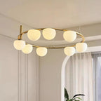 Chandelier Glass Globes Metal Ring Gold Finish Modern