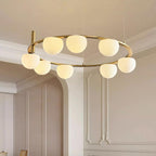 Chandelier Glass Globes Metal Ring Gold Finish Modern