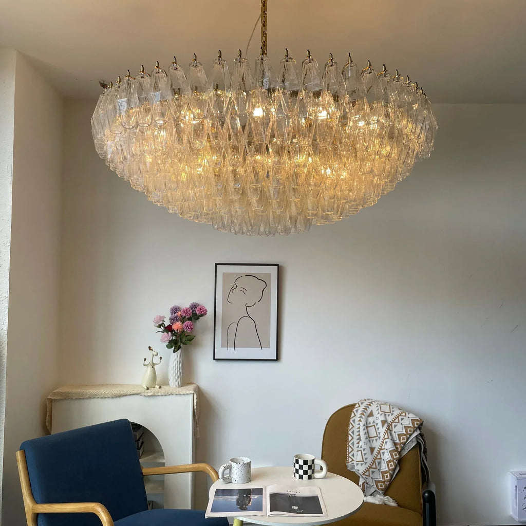 Aurora Chandelier Clear Murano Glass Polyhedron Vintage