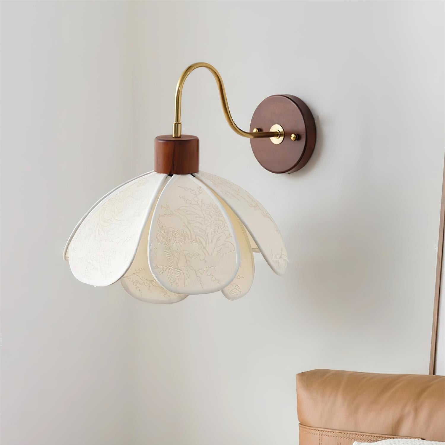 Yuki Wall Lamp Floral Wood Fabirc