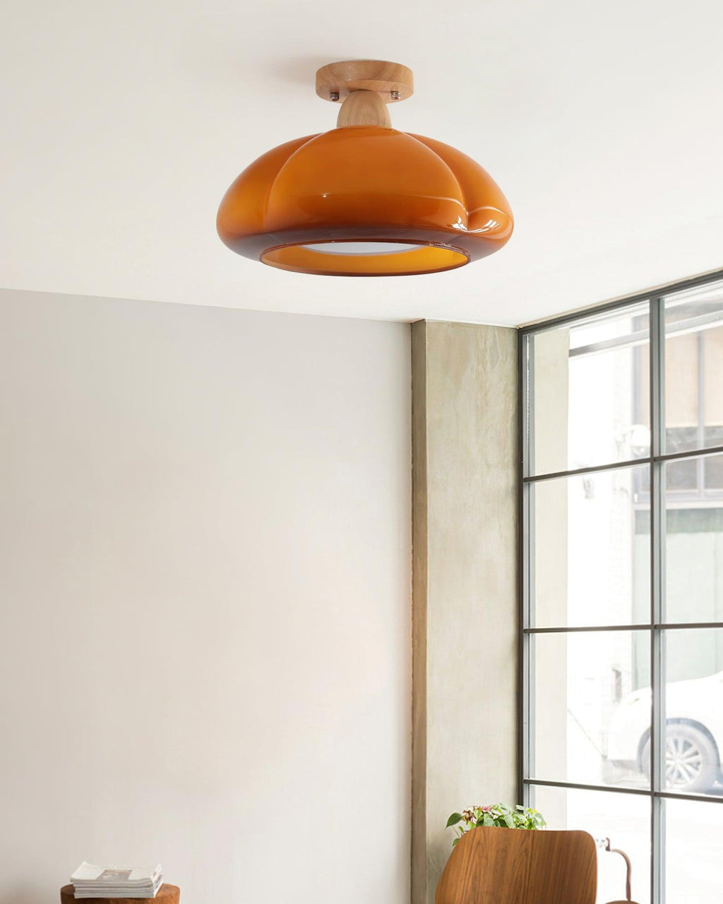 Ambrina Amber Glass Semi Flush Mount Ceiling Light
