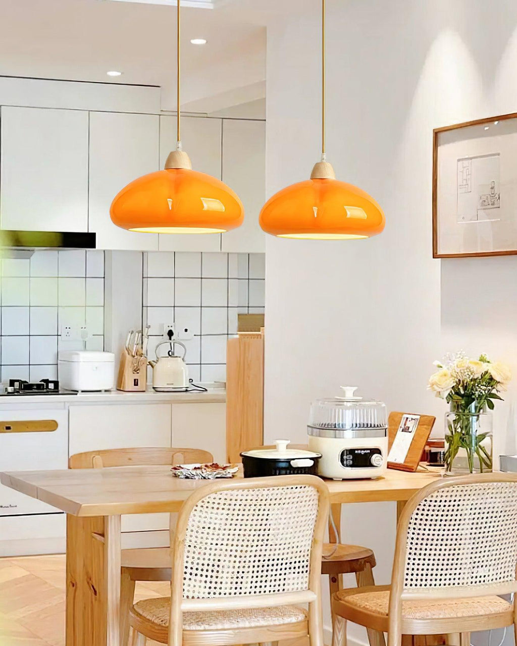 Pendant Lamp Rounded Glass Shade Wood Accent Playful Modern Touch