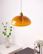 Pendant Lamp Rounded Glass Shade Wood Accent Playful Modern Touch