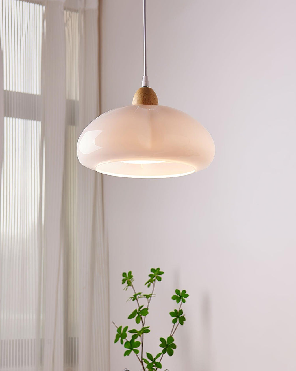 Pendant Lamp Rounded Glass Shade Wood Accent Playful Modern Touch