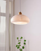 Pendant Lamp Rounded Glass Shade Wood Accent Playful Modern Touch