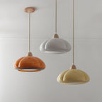 Pendant Lamp Rounded Glass Shade Wood Accent Playful Modern Touch