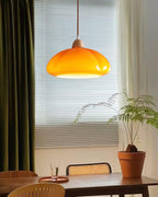 Pendant Lamp Rounded Glass Shade Wood Accent Playful Modern Touch