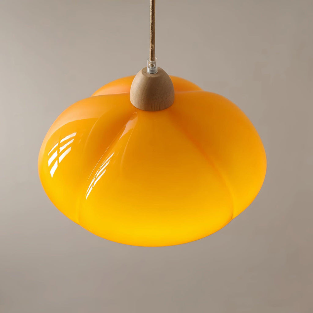 Pendant Lamp Rounded Glass Shade Wood Accent Playful Modern Touch