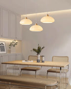 Pendant Lamp Rounded Glass Shade Wood Accent Playful Modern Touch